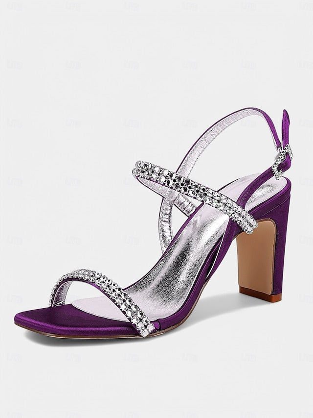 Bridal White Heel – Rhinestone Prom Block Sandals Women's