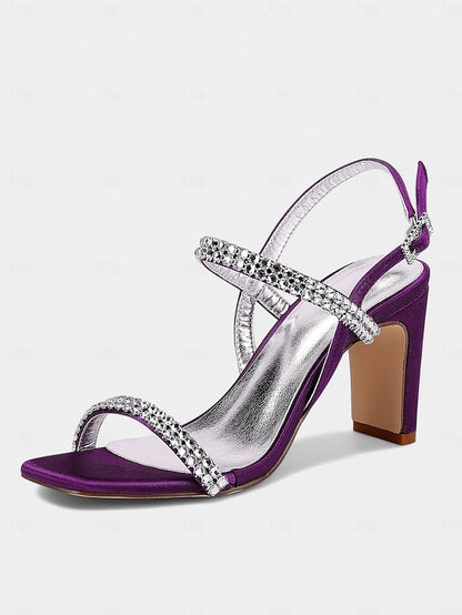 Bridal White Heel – Rhinestone Prom Block Sandals Women's