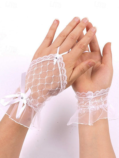 Lace Wedding Elegant Fingerless Bridal – Gloves White