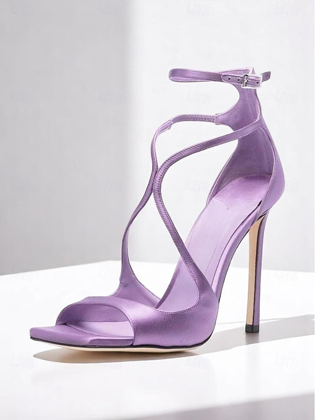 Stiletto Elegant - Heels Women's Satin Lavender Crisscross