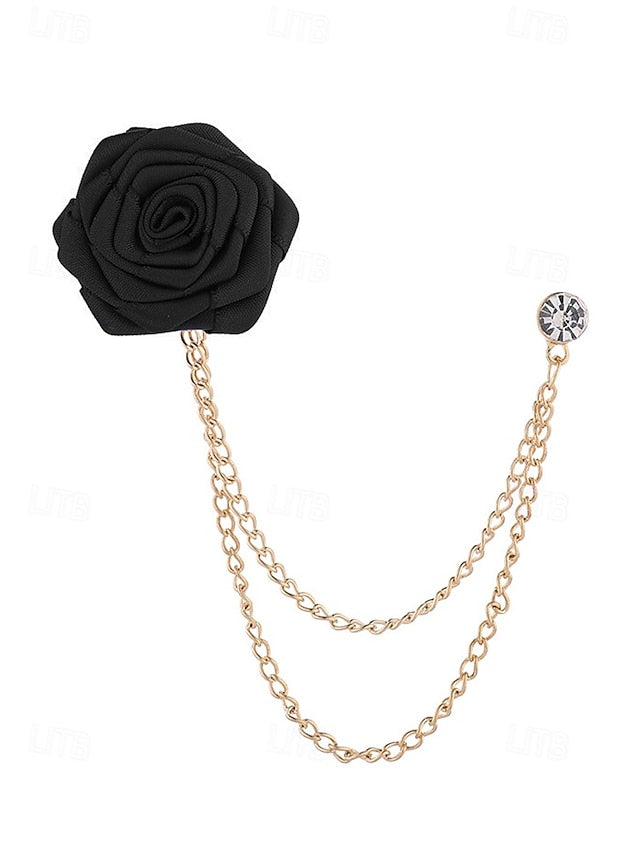 Lapel Rose – with Pin Chain Red Men's Elegant Gold