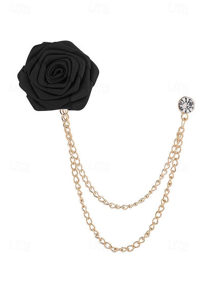 Lapel Rose – with Pin Chain Red Men's Elegant Gold