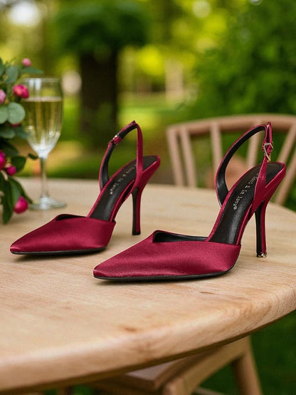- Purple Heels Satin Toe Women's Pointed Slingback Elegant