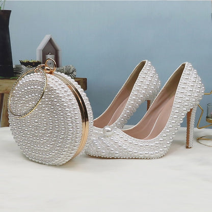 Purse Heels and White Round Stiletto Pearl Set Pearl-Embellished