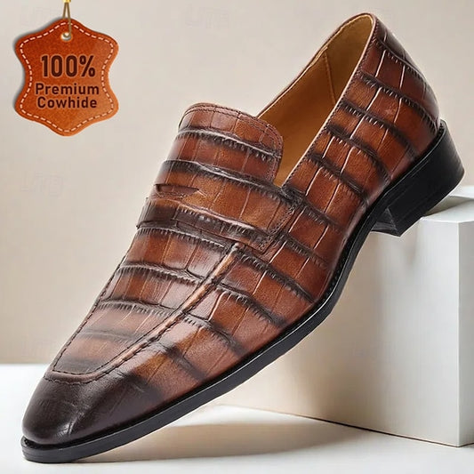 Wholesale SampleMen's Classic Brown Crocodile Pattern Leather Dress Shoes -