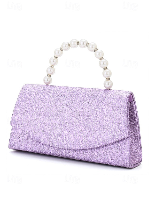 – Bag Women's Glitter Handle with Purple Pearl Clutch
