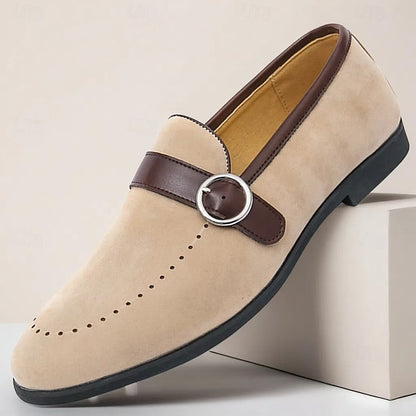 Slip-On Strap Brown Faux Loafers with Suede Buckle Men's