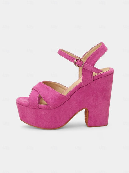 Pink Platform Sandals Ankle Strap Hot Suede with - Women's