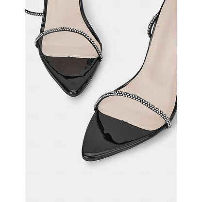 Lace-Up Rhinestone Sexy Stiletto Sandals Black – Women's