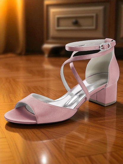 Ankle with Block Heel Satin Elegant Sandals Women's Strap -