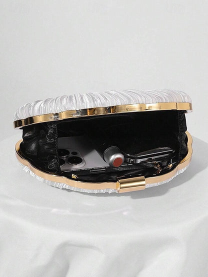 Purse Pleated Shell Evening Satin Clutch Women's