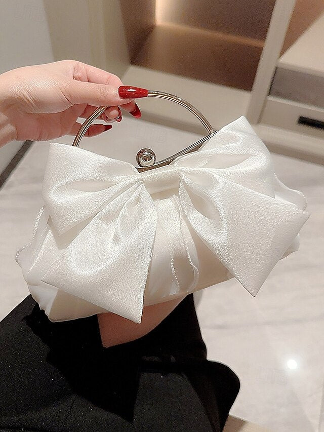 Satin Clutch Elegant Women's – Evening Bag Bow Pearl