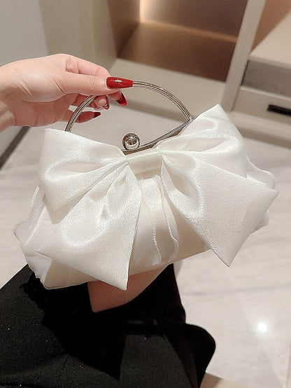 Satin Clutch Elegant Women's – Evening Bag Bow Pearl