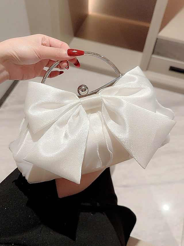 Elegant Bag Women's – Pearl Bow Satin Evening Clutch
