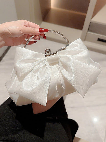 Elegant Bag Women's – Pearl Bow Satin Evening Clutch