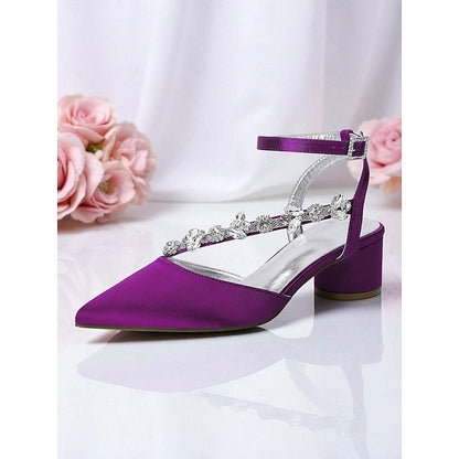 Women's Rhinestone Purple with Satin Pumps Heel Block