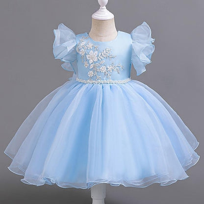 Party Sleeveless Dress Girls' Wedding Kids Floral Sequin