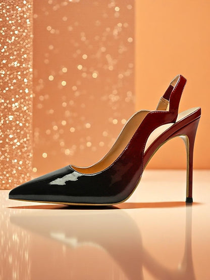 Black and Patent Red Women's Leather Slingback Heels