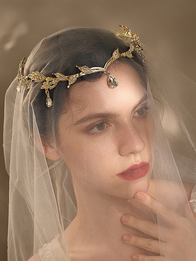 Leaf with Headpiece Gold Vintage Gemstone Blue – Drops