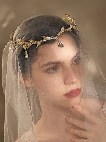 Leaf with Headpiece Gold Vintage Gemstone Blue – Drops