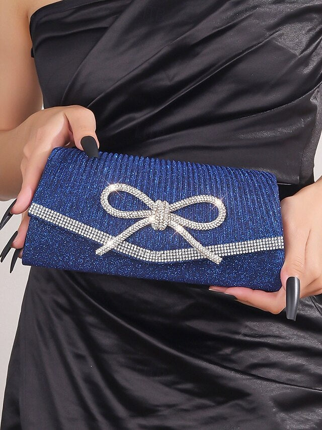 Accent Bow with Purse Clutch Blue Glitter Rhinestone