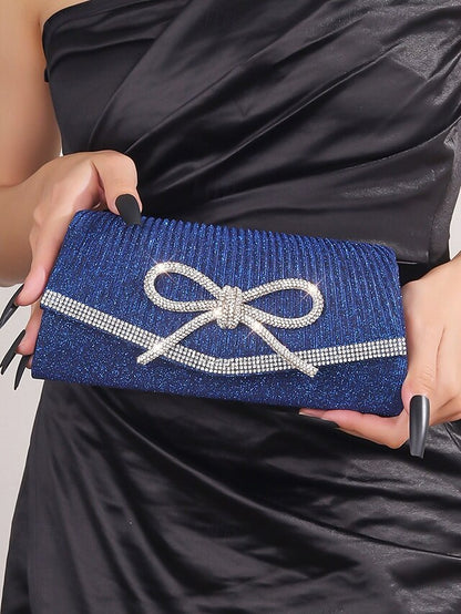 Accent Bow with Purse Clutch Blue Glitter Rhinestone