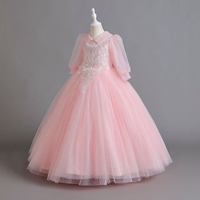 Flower Party Color Girls' Dress Girl Solid Half Kids