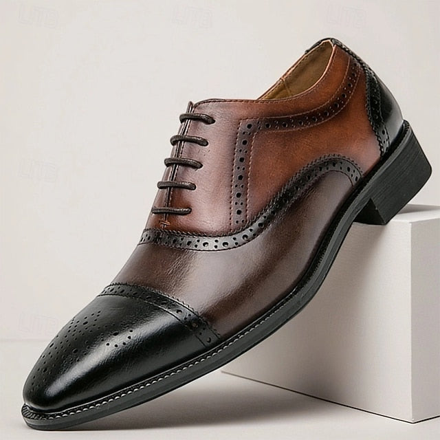 Brown Faux Oxford Black Leather Wingtip and – Men's Shoes