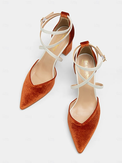 Suede Heels Chic Women's Two-Tone Strap Elegant - Ankle