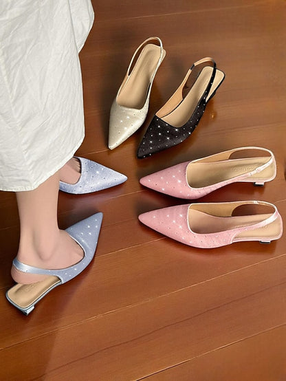 Kitten Heels Women's Studs Rhinestone Slingback Satin with