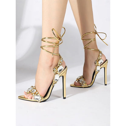 with Metallic Women's Lace-Up Heels Stiletto Green