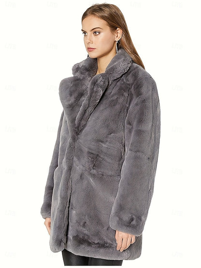 Women's Fur Coat Pocket Knitting Comfortable Faux Warm