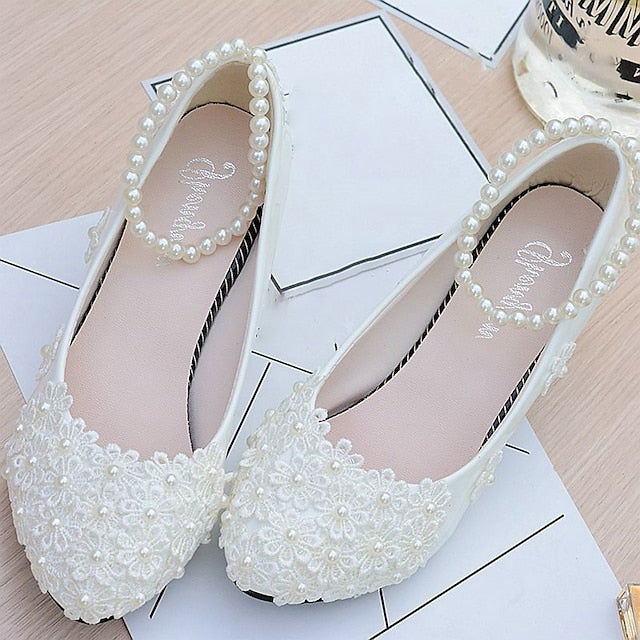 Lace Decorated Heels Women's Wedding – White Floral Pearl