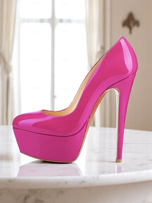 Platform Patent Pointed-Toe and with Heels Black Women's