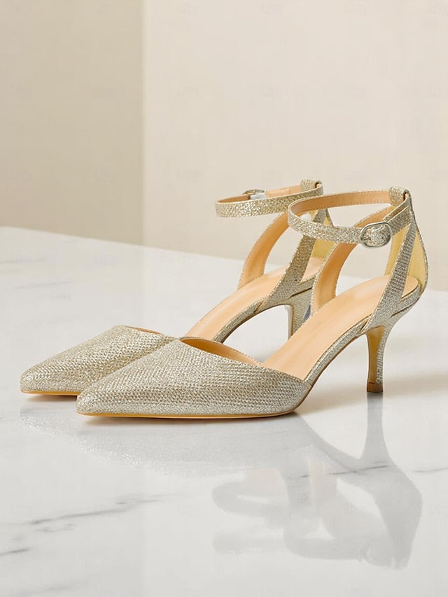 Ankle Heels Glitter Women's Gold Strap