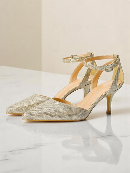 Gold Ankle Strap Glitter Women's Heels