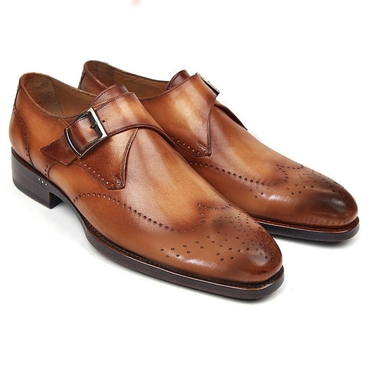 Leather Monk Men's – Faux Strap Brown Classic Shoes