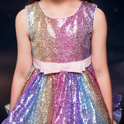 Dress Wedding colour Girls' Party Sequin Sleeveless Kids