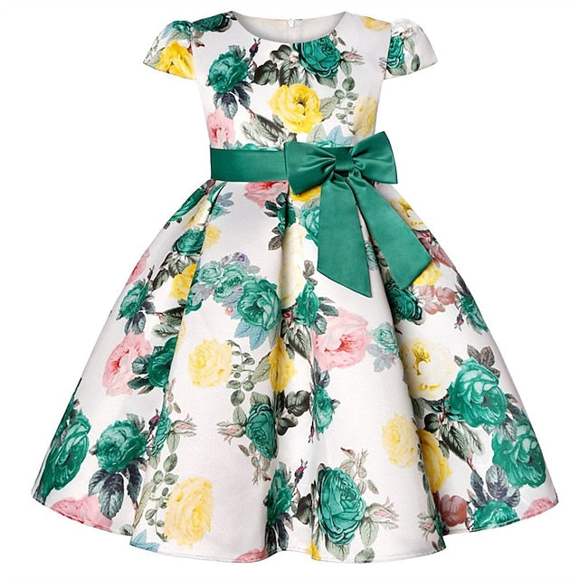 Kids Dress Floral Girls' Sleeve Short Party Flower
