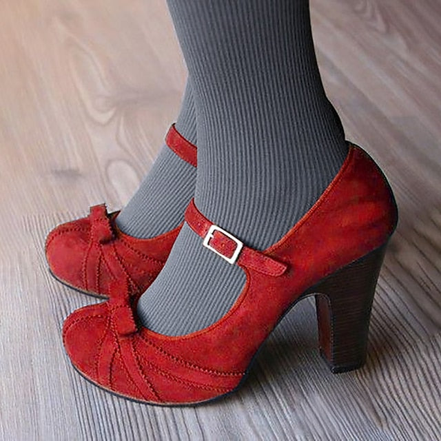 Mary Heels Suede and Women's Black Jane Bow Red Detail with