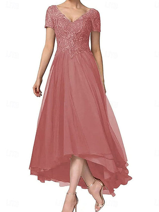 A-Line Elegant V Mother Dress Bride of Neck the Asymmetrical