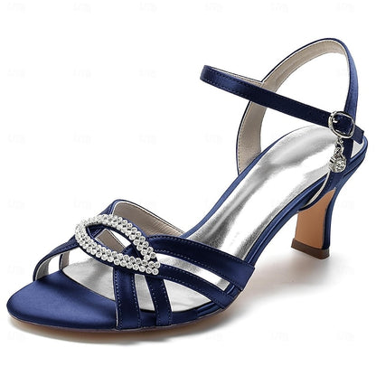 Rhinestone Blue Women's Dark Heels Strappy Satin with