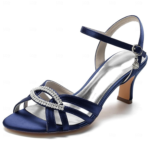 Strappy Heels with Satin Dark Women's Rhinestone Blue