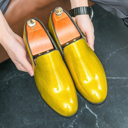 Men's Loafers Fashionable Gold – Metallic Slip-On Shiny
