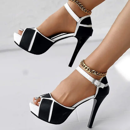 Women's Stiletto with and Black White Platform Sandals