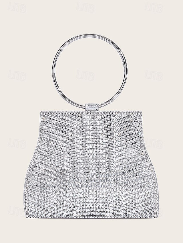 – Elegant Ring Crystal with Gold Evening Handle Clutch