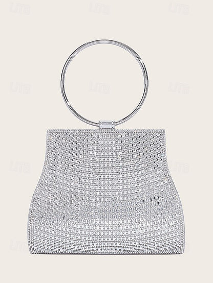 – Elegant Ring Crystal with Gold Evening Handle Clutch