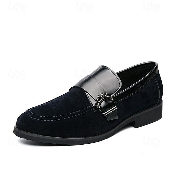 Men's Patent with Loafers Leather and Metal Strap Suede