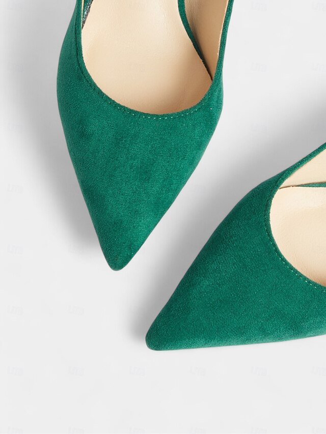 Women's Pumps Kitten Suede with Emerald Green Pointed-Toe