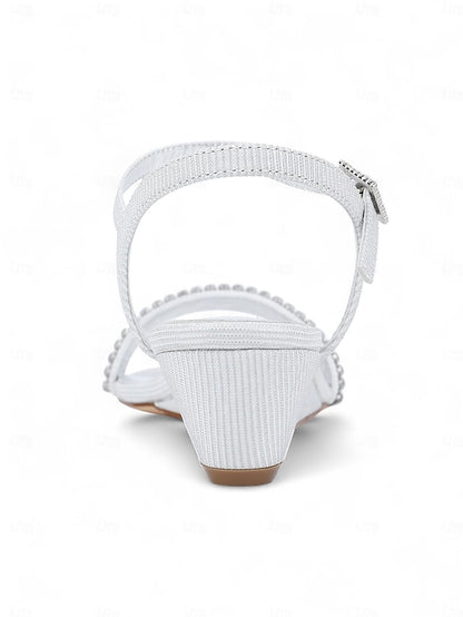 Champagne Wedge Women's Sandals Open Rhinestone - Toe